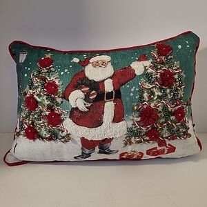 Santa Claus Holiday Pillow - Red and Green